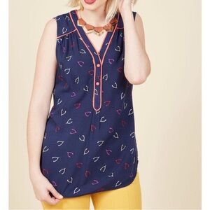 ModCloth Navy Blue Wishbone retro sleeveless blouse